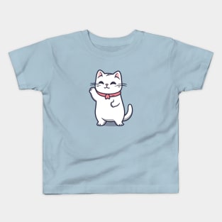 Adorable Cat Waving Kids T-Shirt